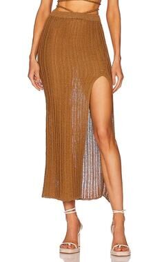 Michael Costello x Revolve Sylvan Maxi Skirt Women's XXS Brown Knit Beach NWT